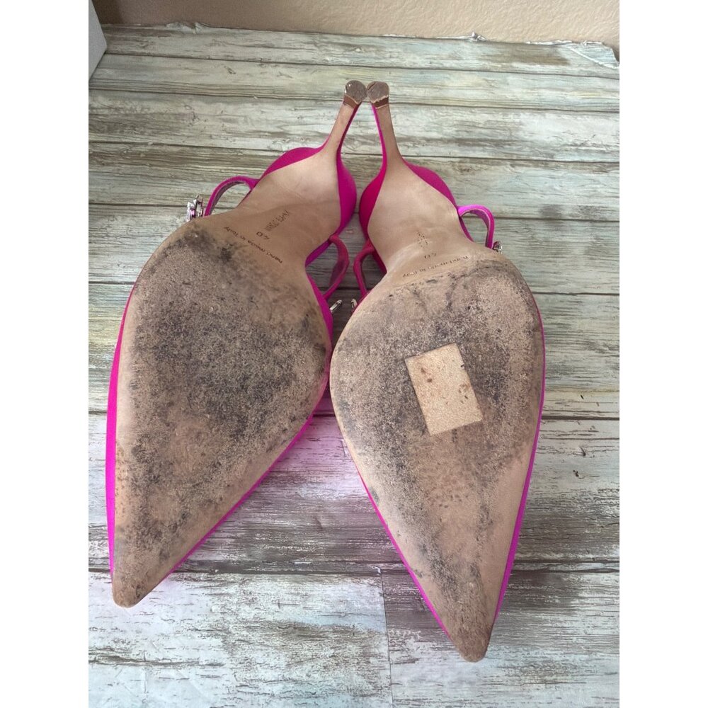Manolo Blahnik Lurum Pink Satin Crystal 90mm Mule Heels EU 40 w/Box Dust Bag COA - Picture 9 of 16